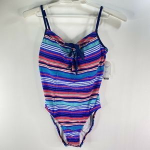 Time and Tru One Piece Swimsuit NEW Large 12-14 Stripes adjustable straps